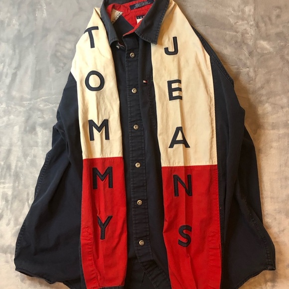 Men's Tommy Hilfiger button down Long Sleeve Shirt Blue/Red/Cream Size Large - Picture 4 of 7